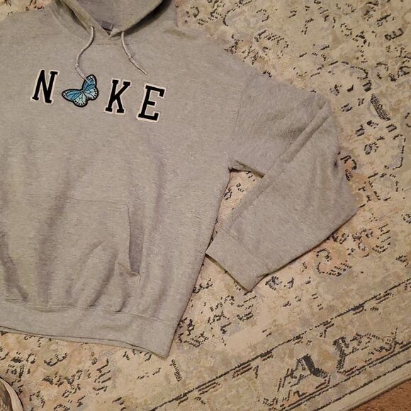 Nike Gray  Custom embroidery butterfly sweatshirt - Picture 3 of 7